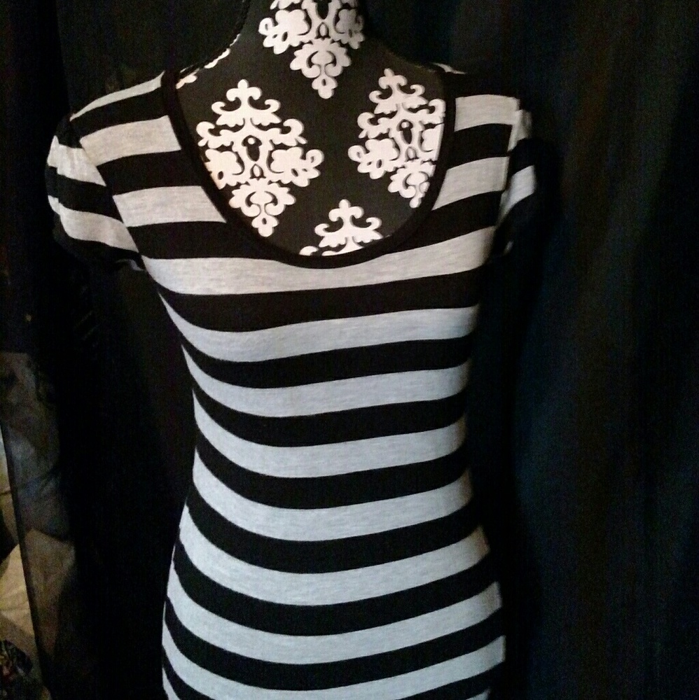 Gray and Black Stripe Top